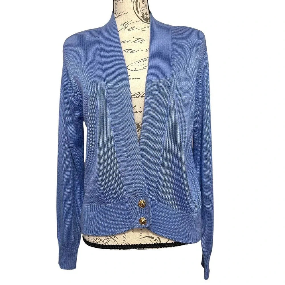 FIA Italia Womens Cardigan M Blue Gold Lion Head‎ Buttons Knit Handloomed Preppy